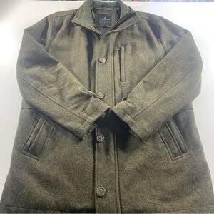 London Fog Mens Wool Blend Olive Green Button Front Car Coat Jacket Large
